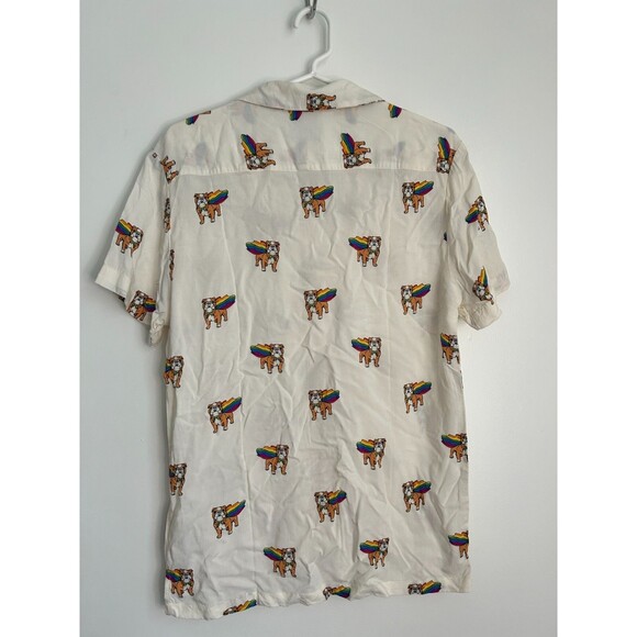 Denim & Flower Ricky Singh Shirt Mens Sz M Beige Bulldog Pride Rainbow Button-Up - Picture 3 of 6